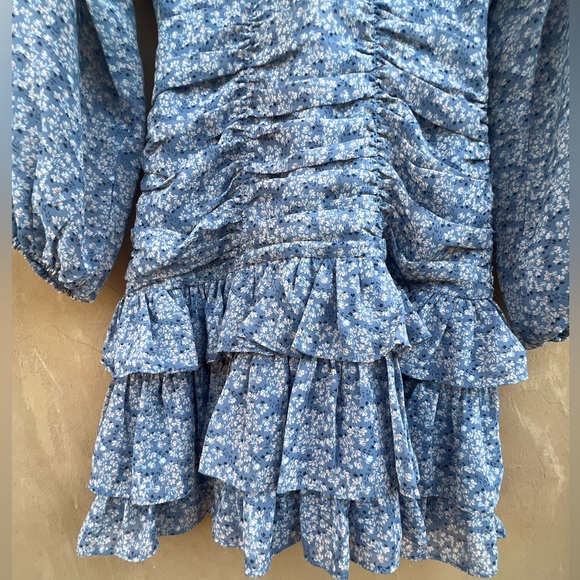ASTR Blue Floral Tiered Ruffles Lagenlook Mini Dress XS - Picture 5 of 11
